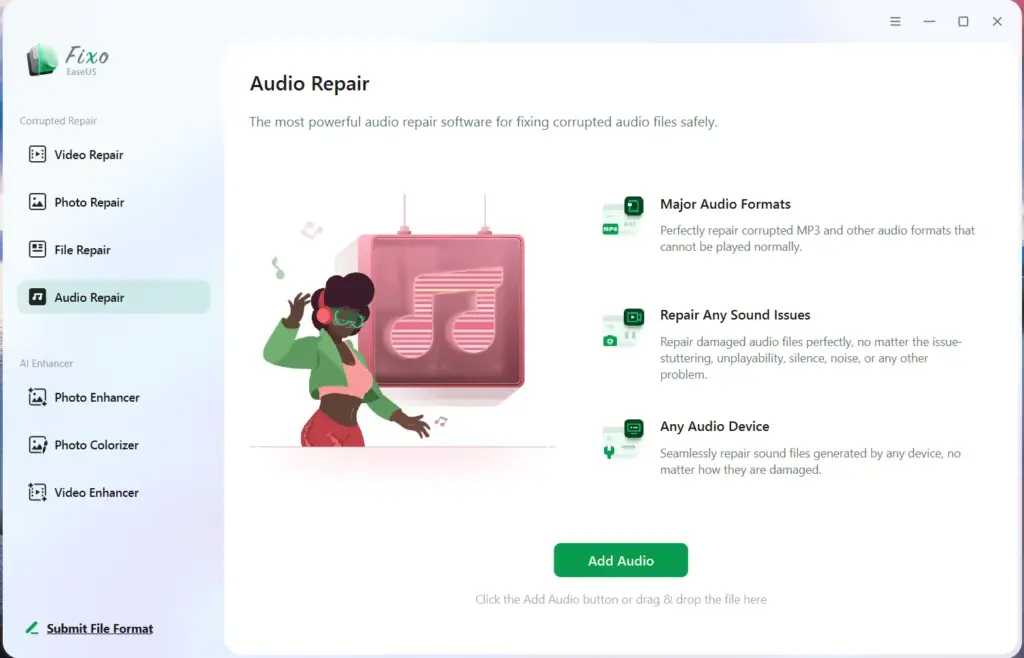 EaseUS Fixo - Audio Repair Feature Interface