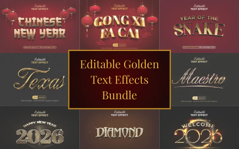 Editable Golden Text Effects Bundle Feature Image