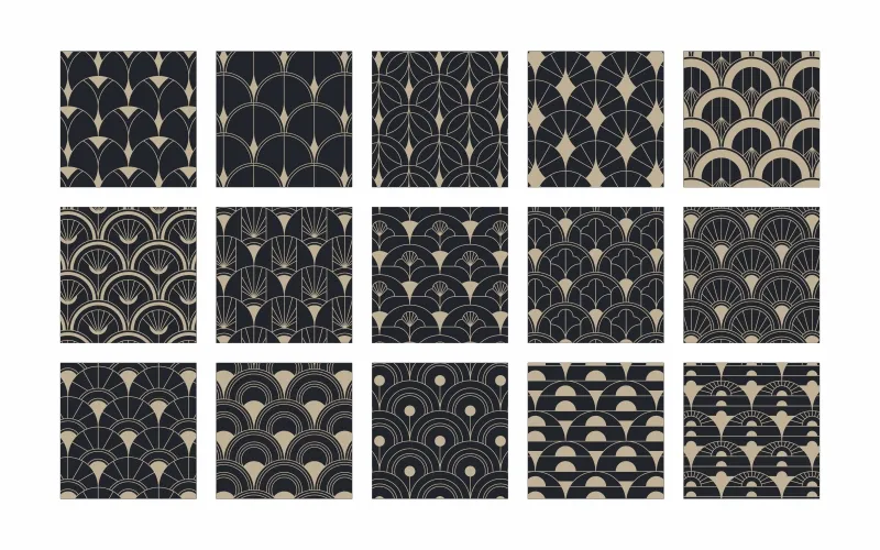 Collage of black fish scale patterns