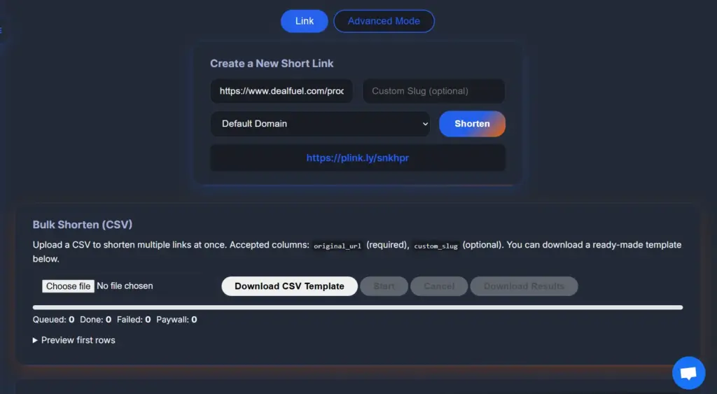 Link Shortener Tool Screen