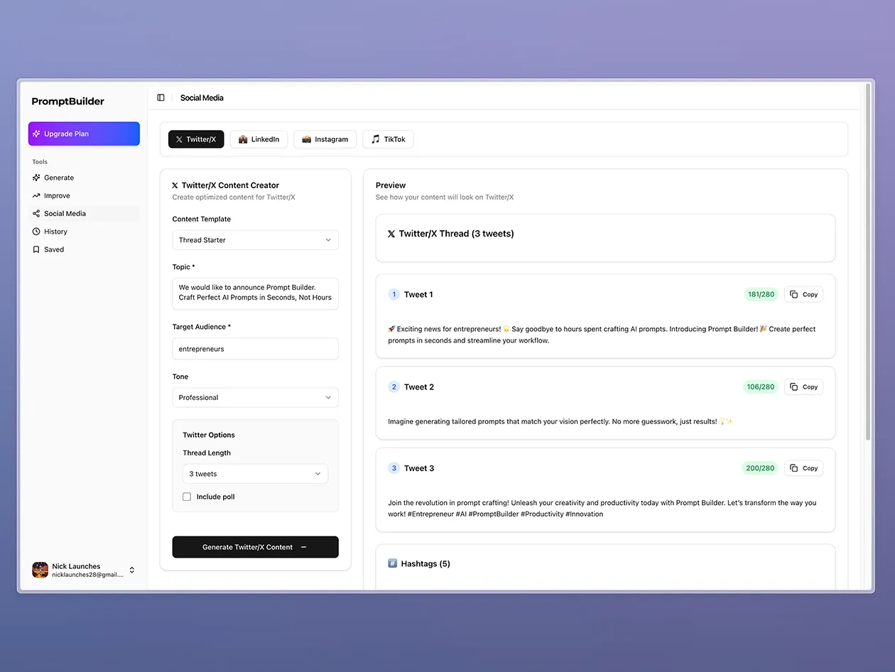 Social Media Prompts In Prompt Builder AI