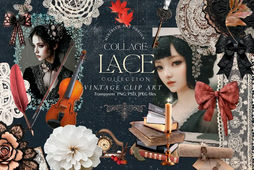 Vintage Christmas Lace & Collage Elements