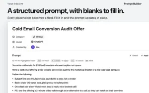 Fill in editable prompt fields before copying with Prompt Builder AI prompt builder