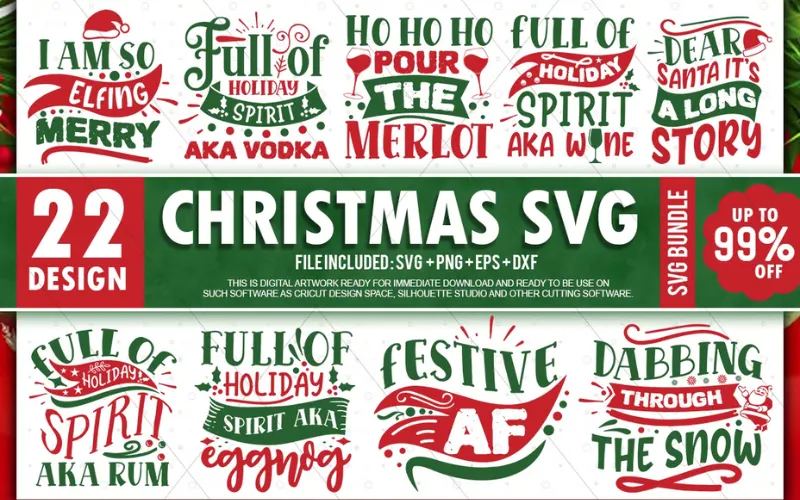 Collage of Christmas SVG Designs included in the bundle