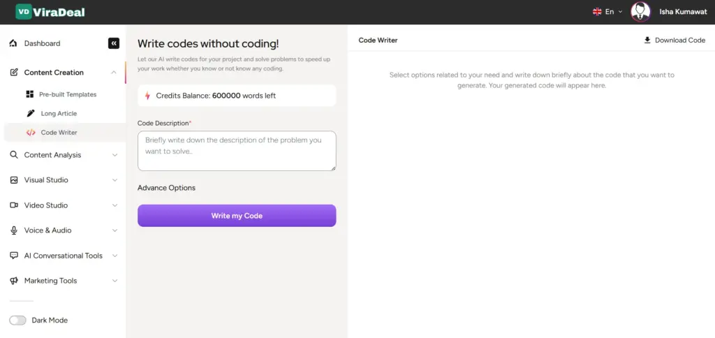 Code Writing with ViraDeal