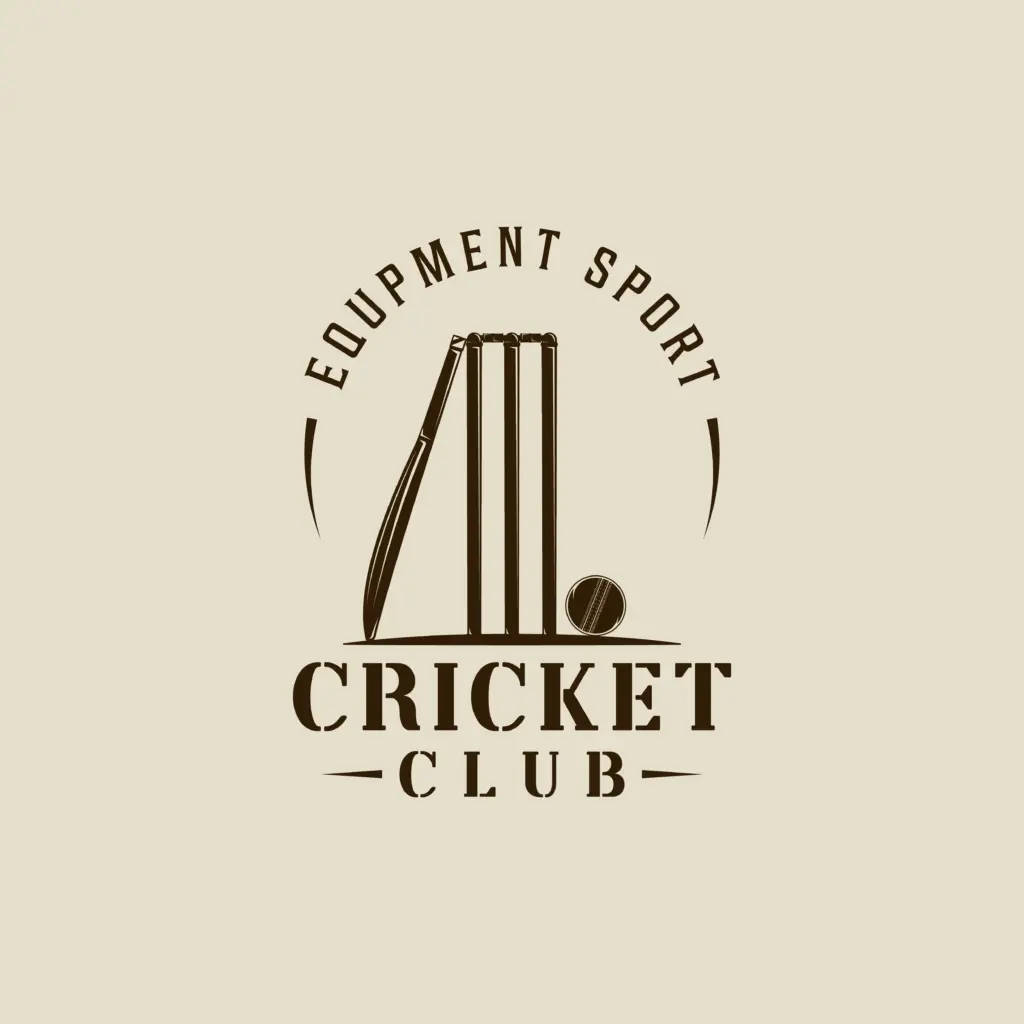 Vintage cricket club logo with bat, stumps, and ball