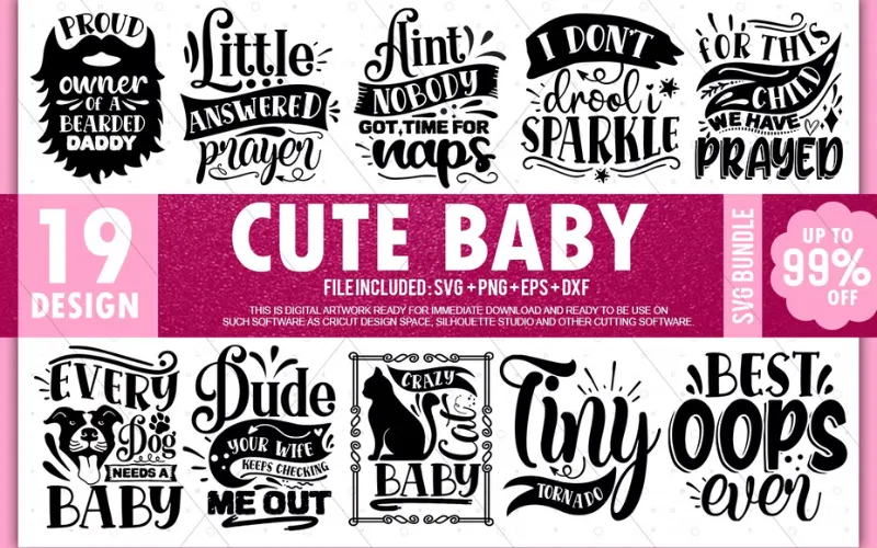 Collage of Cute Baby SVG Designs included in the bundle
