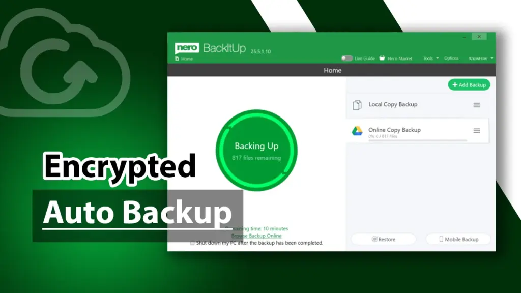 Encrypted Auto Backup with nero backit