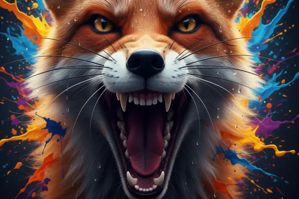 Caricature of a snarling fox created using the AI-generated caricature prompts.