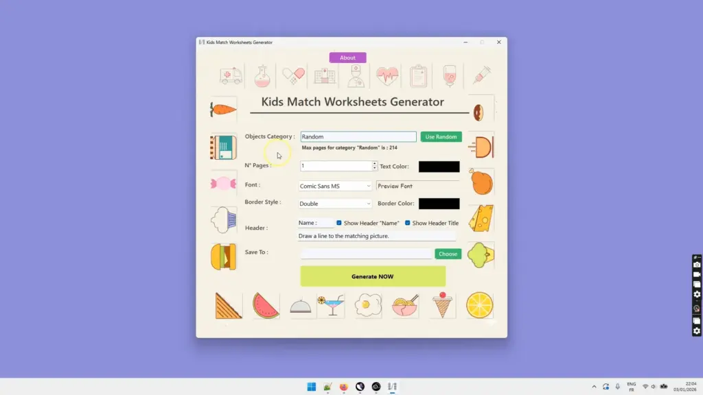Kids Match Worksheet Generator Dashboard