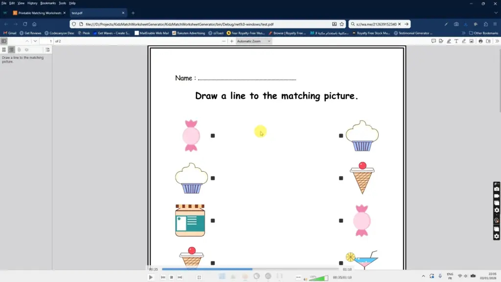 Demo Worksheet created Kids Match Worksheet