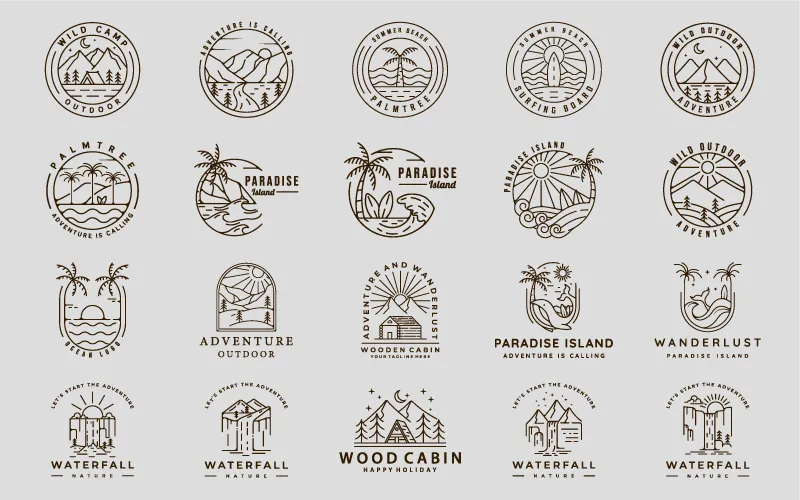 Collage Of Line Art Outdoor Logos Included In The Bundle