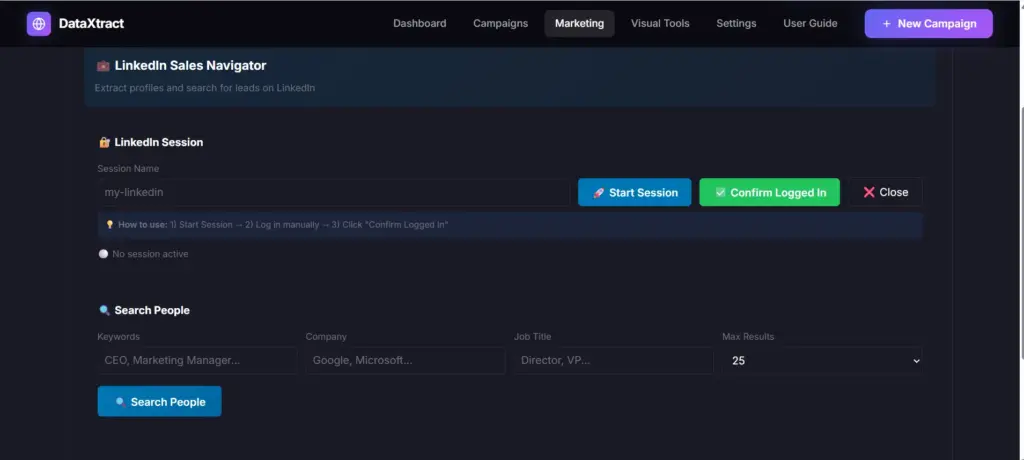 LinkedIn Sales Navigator In DataXtract Pro Data Extraction Tool For Lead Generation