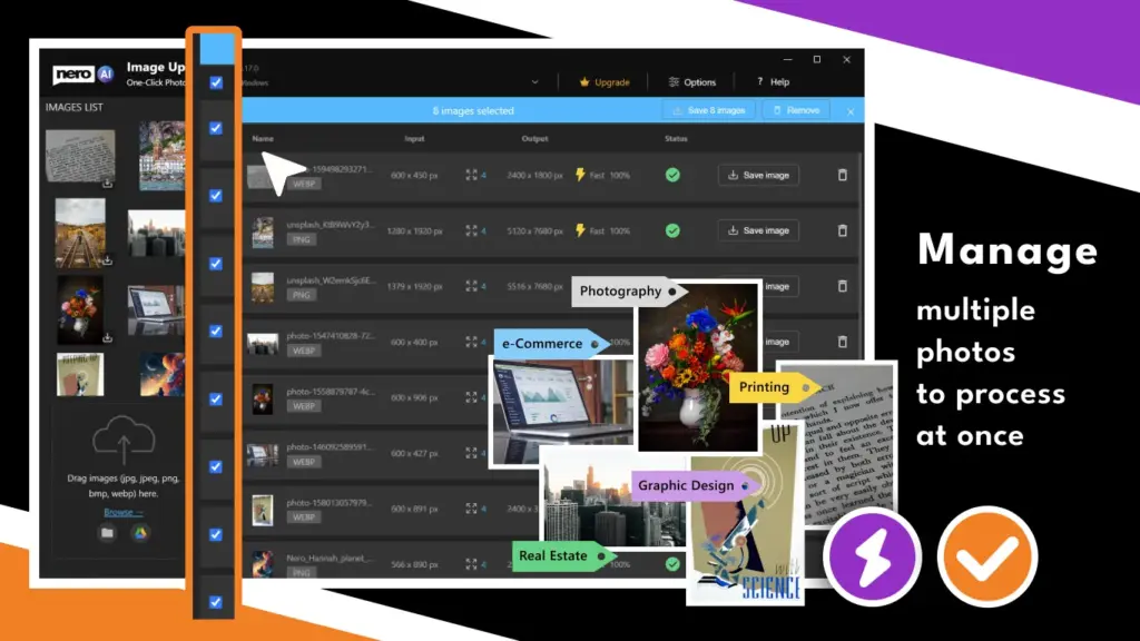 Multiple Photos Management Using Nero AI Image Upscaler