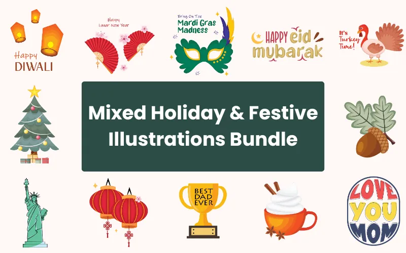 Mixed Holiday & Festive Illustrations Bundle Feature Image