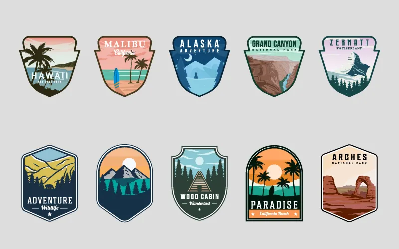 Collage Of Outdoor Emblems Included In The Bundle