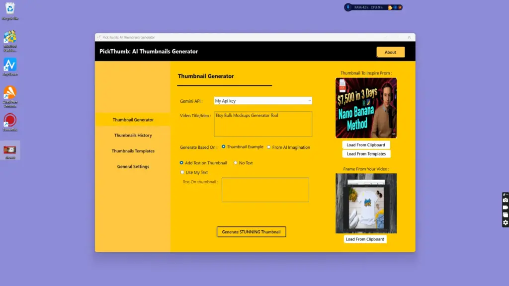PickThumb AI Thumbnails Generator Dashboard