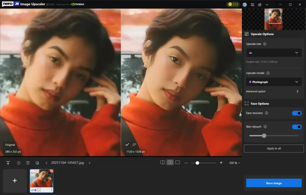 Portrait Enhancement With Nero's AI Image Upscaler