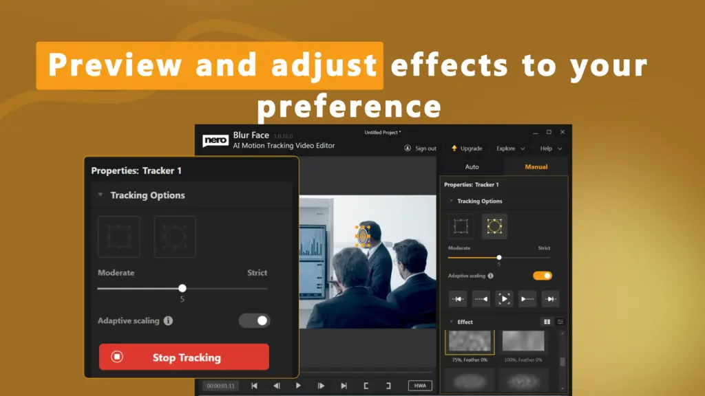Preview & Adjust Effects using Nero Motion Tacker