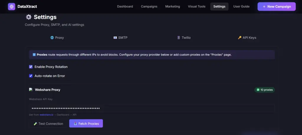 Proxy Settings In DataXtract Pro Data Extraction Tool For Lead Generation