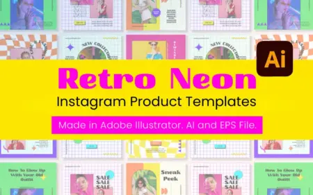 Retro Neon Instagram Product Templates Feature Image