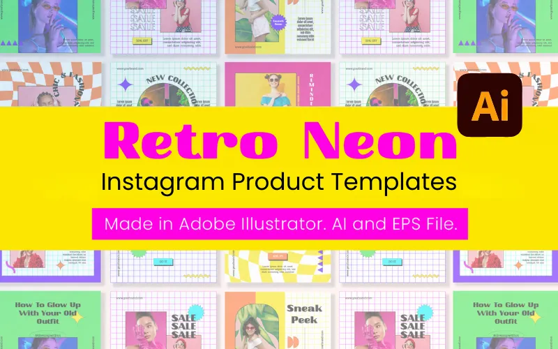 Retro Neon Instagram Product Templates Feature Image