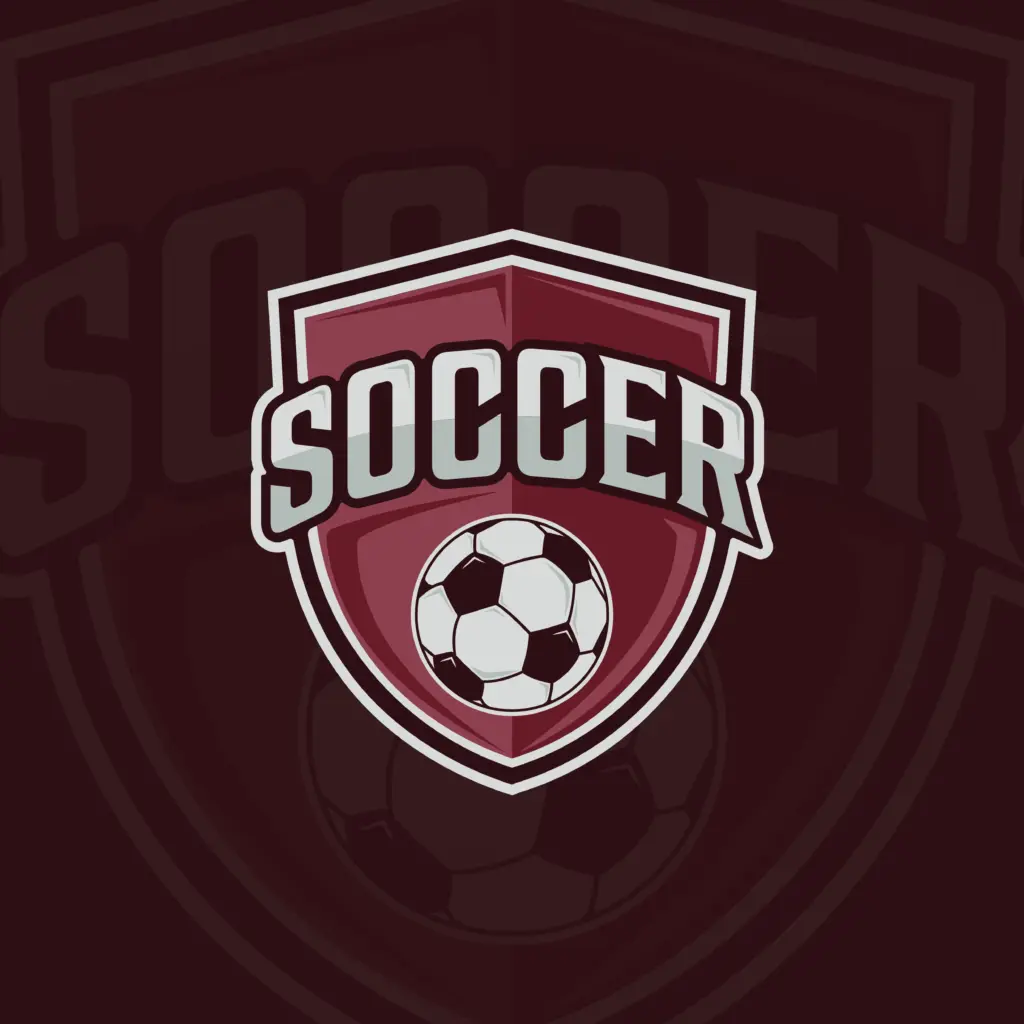 Bold soccer logo with ball on maroon shield