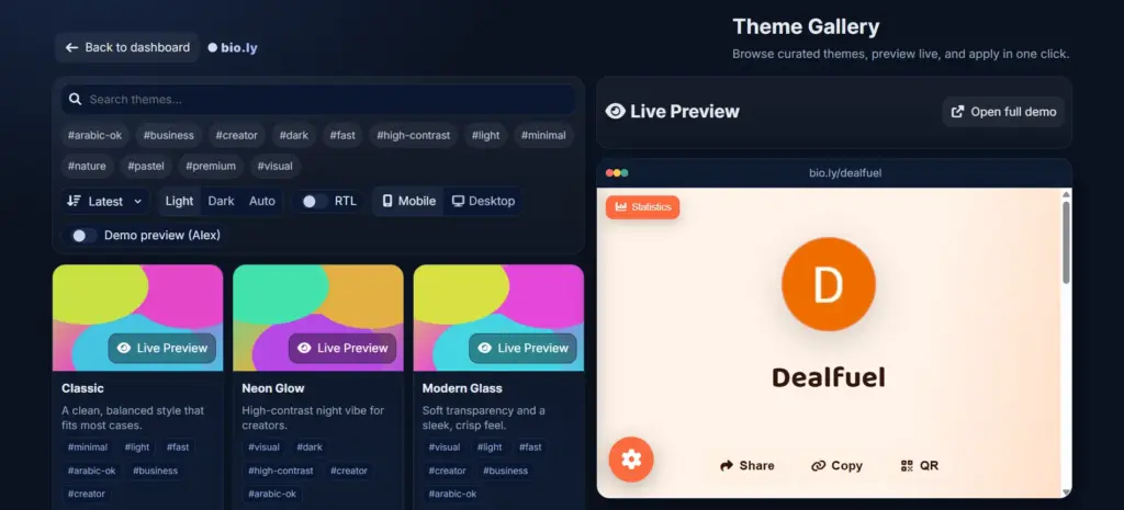 Bio.ly Link In Bio Builder Theme Gallery