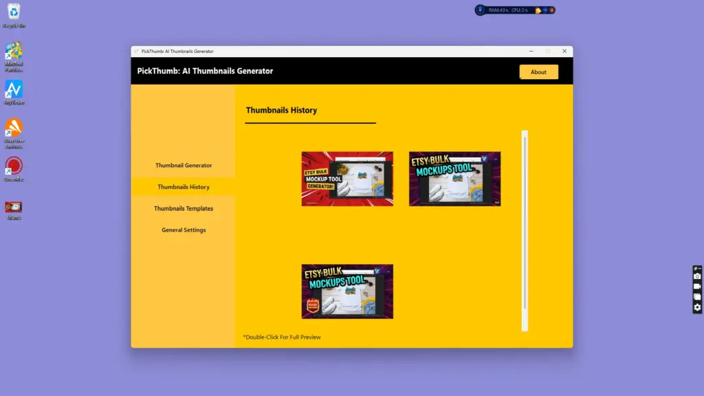 PickThumb AI Thumbnails Generator Thumbnails History