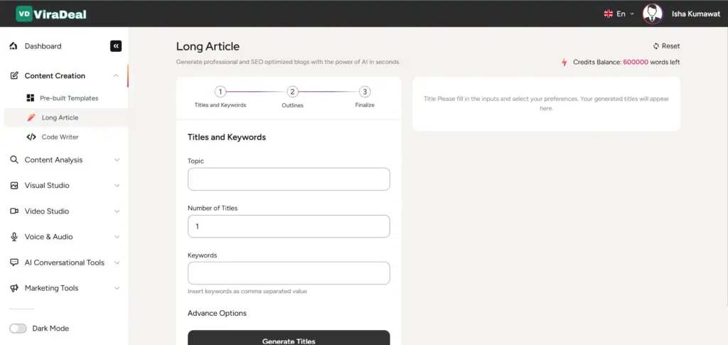 Long Article Generation with ViraDeal