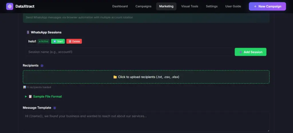 Whatsapp Sessions In DataXtract Pro Data Extraction Tool For Lead Generation