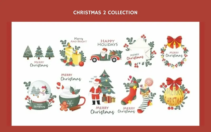 Cheerful Christmas phrases with festive illustrations