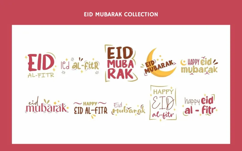 Eid greetings with crescent moons, stars, and festive typography