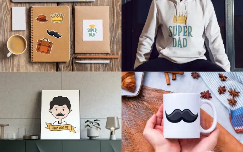 Father’s Day designs on mugs, shirts, prints, and stationery