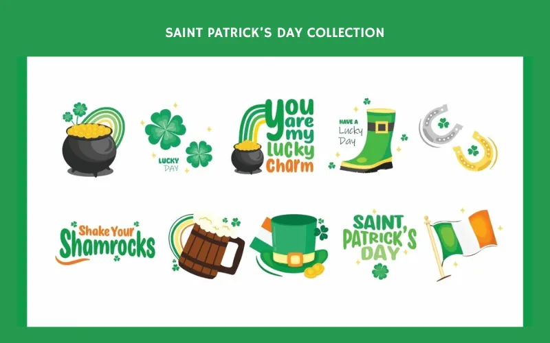 Shamrocks, rainbows, pots of gold, and Irish flags for St. Patrick’s Day