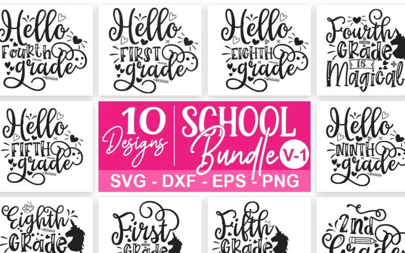 Collage of 10 School SVGs design included in the bundle
