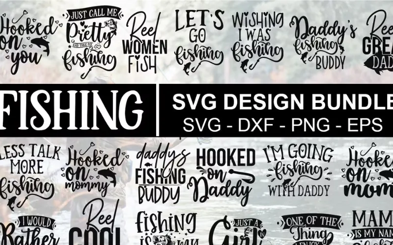 Collage of 13 Fishing SVG design included in the bundle