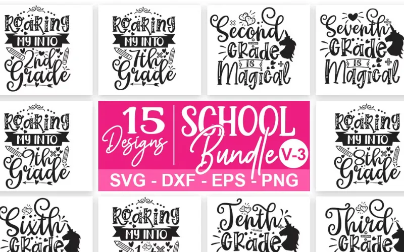 Collage of 15 School SVG design included in the bundle