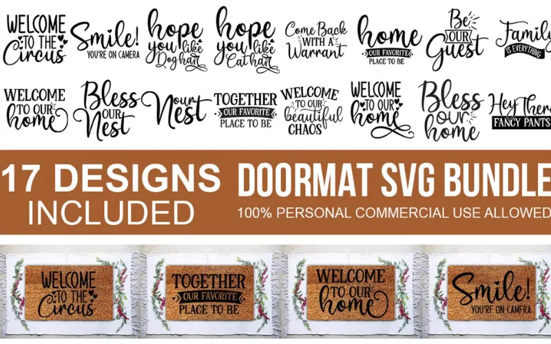 Collage of 17 Doormat SVG design included in the bundle