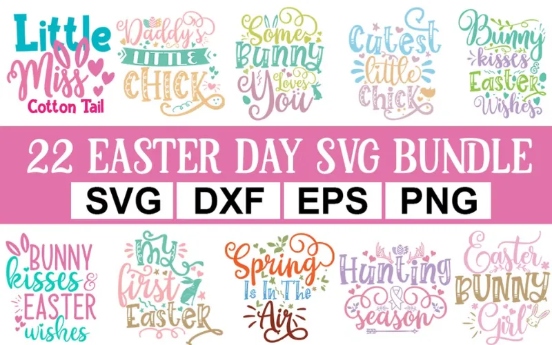 Collage of 22 Easter Day SVG design included in the bundle