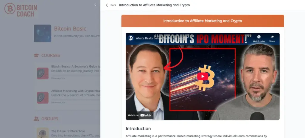 Affiliate Marketing and Crypto Course In MyCoachingSoftware