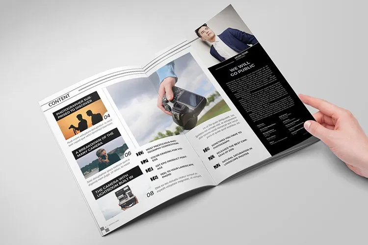 Table of contents and feature article layout from the Editorial Magazine Templates deal.