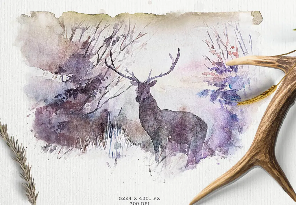 Whimsical watercolor illustrations bundle with deer and woodland scenes.