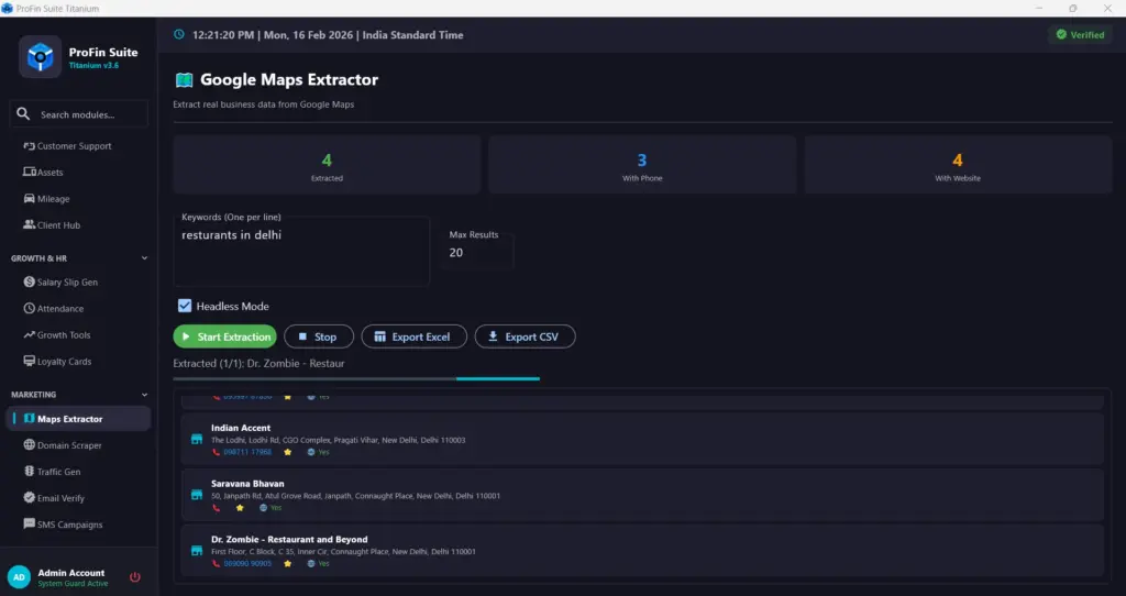 Google Maps Extractor Included In PROFIN SUITE Management Software