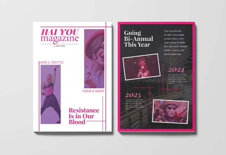 Minimalist front and back cover designs for fashion-focused Editorial Magazine Templates.