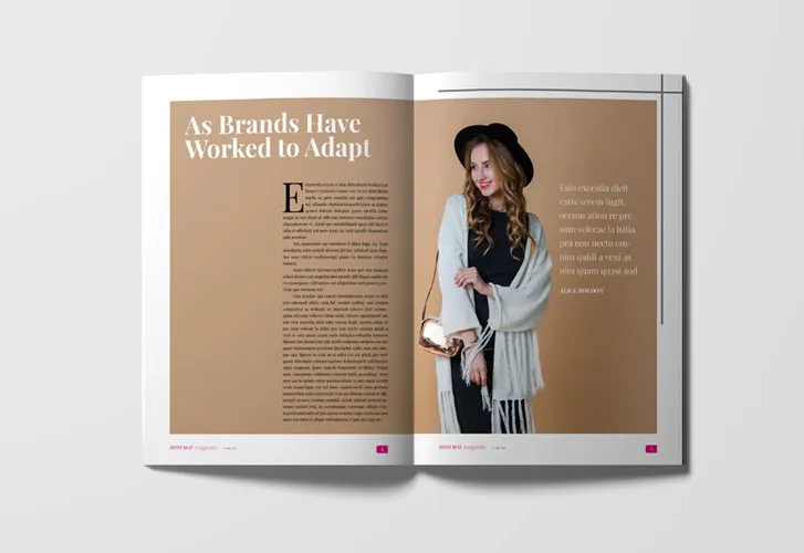Elegant full-page imagery and editorial text layout from the Editorial Magazine Templates set.