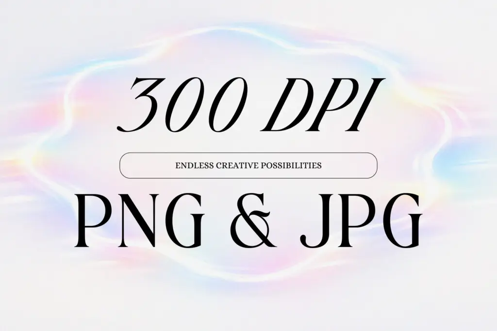 Pastel abstract background with text highlighting 300 DPI PNG & JPG formats, included in the Light Aura Gradient Backgrounds Bundle.