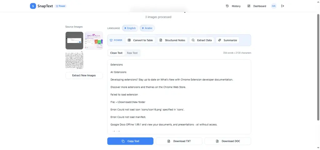 Instant Importing of Extracted Data using SnapText Image To Text Converter