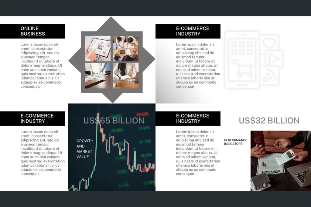 This is the e‑commerce industry overview slide in the Online Business PPT Template