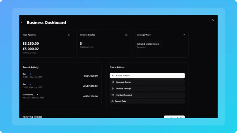 InvoiceDeck Business Dashboard